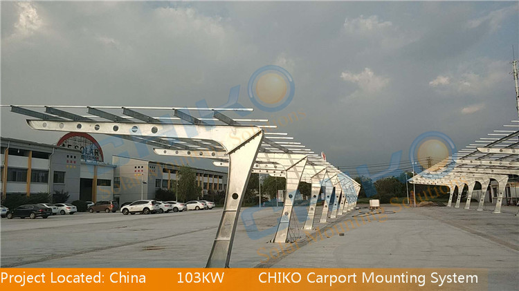 China 103KW Carport Project - CHIKO Steel T-carport Solar Mounting System China 103KW Carport Project - CHIKO Steel T-carport Solar Mounting System
