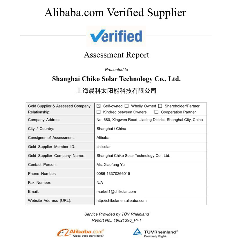 Congratulations to CHIKO Solar for Successfully Passing Alibaba Verified Supplier